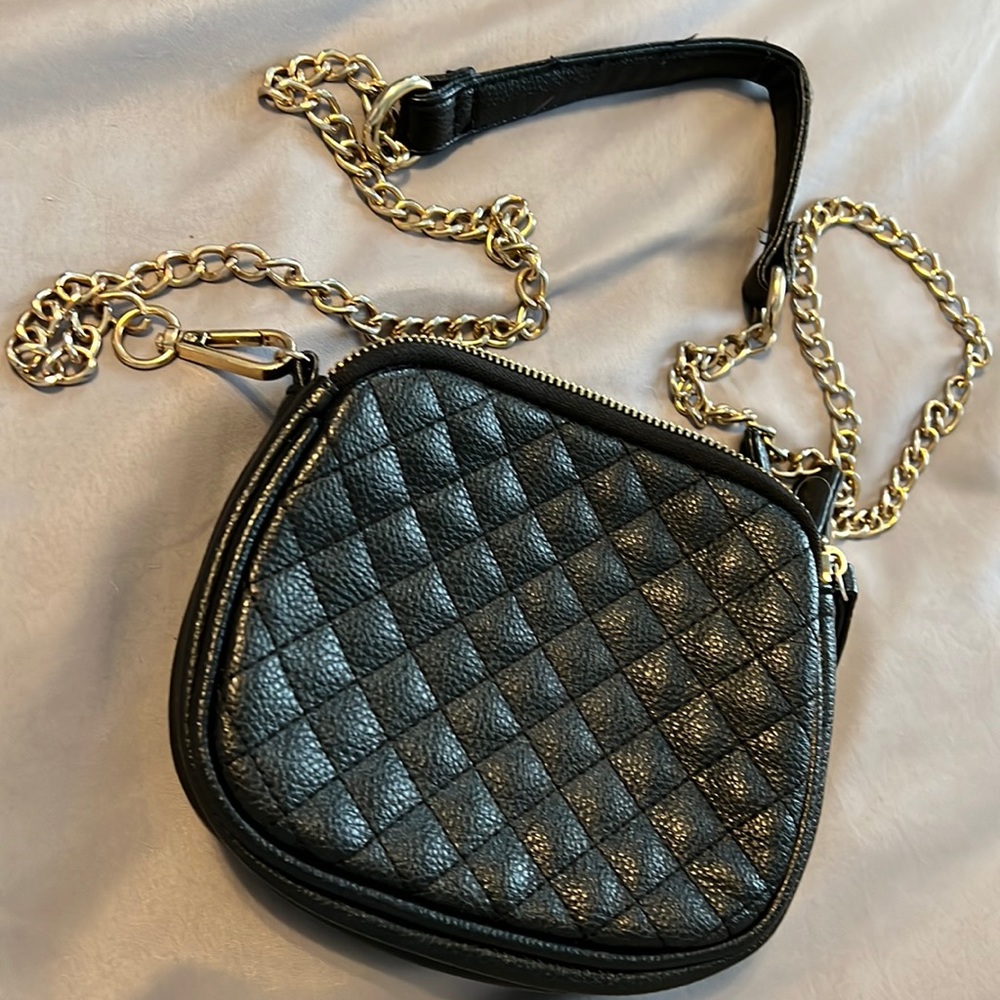Quilted black purse with gold chain